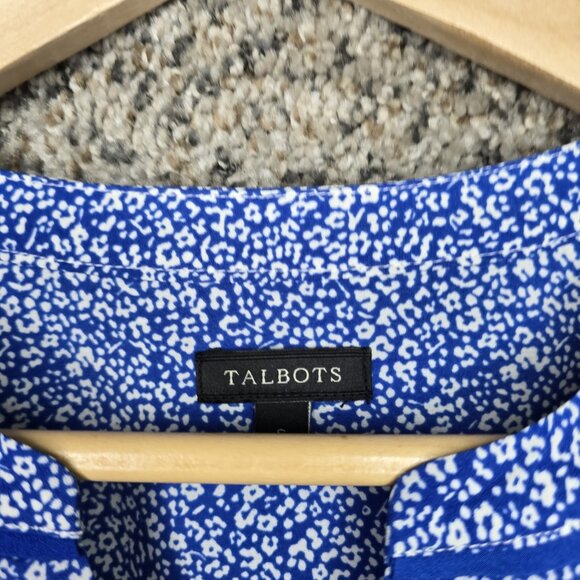 Talbots Top Womens Small Blue Floral Print Semi Sheer V‎ Neck Blouse Casual - Picture 6 of 7